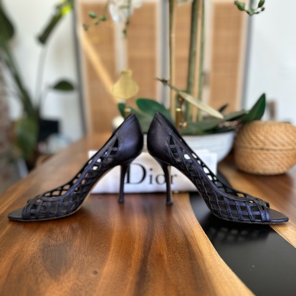 Christian Dior Latticework Midnight Metallic Blue Heels & Dust Bag Sz 39 Rt$795 - Picture 7 of 9